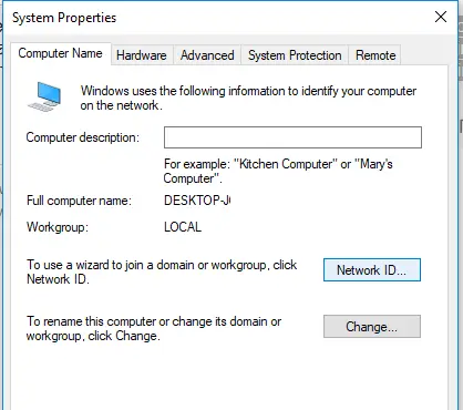 asistente de ID de red de Windows 10