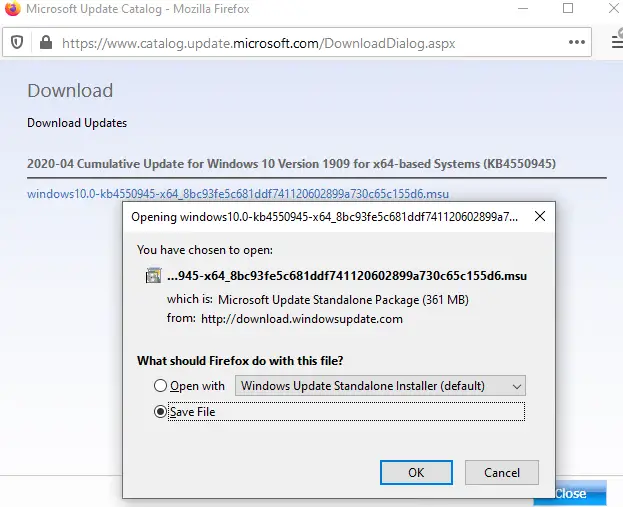 descargar el archivo msu de actualización de Windows desde el catálogo de Microsoft Update manualmente