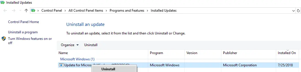 desinstalar actualización de windows