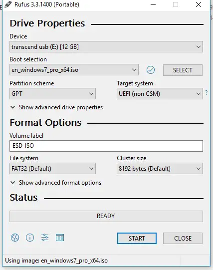 rufus 3.0 crea un dispositivo de arranque usb uefi gpt con windows7