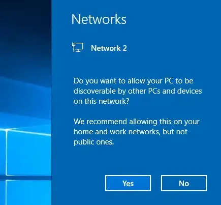 ¿Quiere permitir que su PC sea detectable por otras PC y dispositivos en esta red? Recomendamos permitir esto en las redes de su hogar y trabajo, pero no en las públicas. 