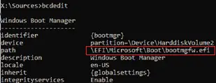 bcdedit: administrador de arranque de Windows bootmgfw.efi