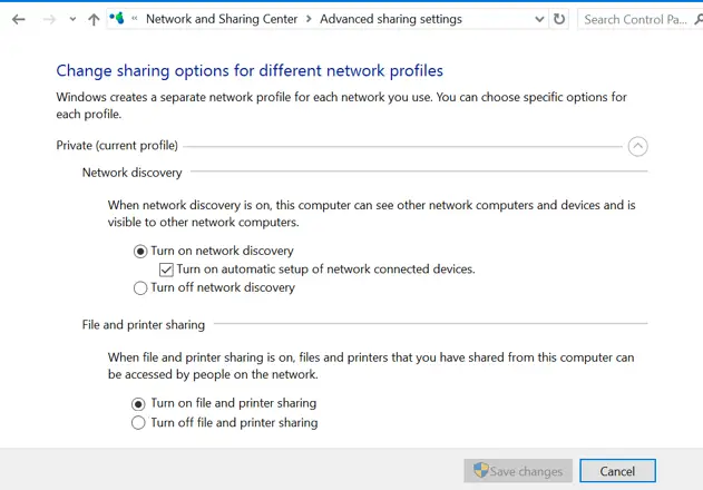 activar la detección de redes y el uso compartido de archivos windows 10 1803