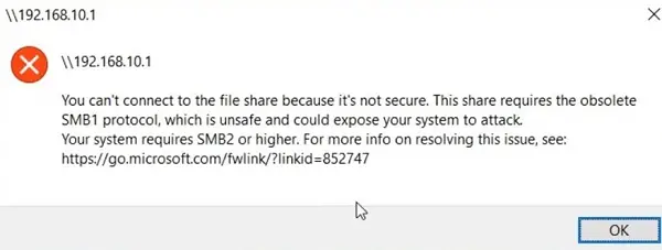 Error de Windows 10: este recurso compartido requiere el protocolo SMB1 obsoleto, que no es seguro y podría exponer su sistema a un ataque. Su sistema requiere SMB2 o superior