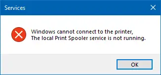 Windows no se puede conectar a la impresora. El servicio de cola de impresión local no se está ejecutando 