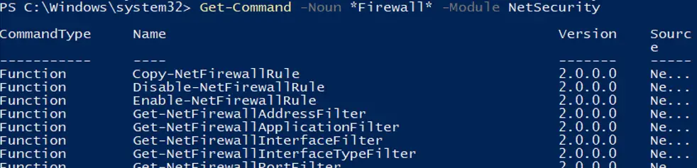 módulo PowerShell NetSecurity para administrar el firewall en el host Hyper-V
