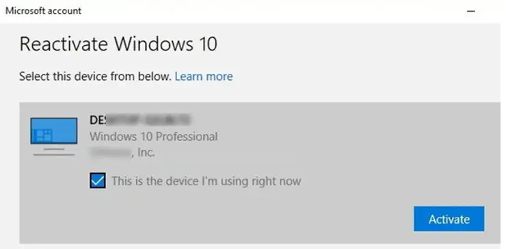 reactivar Windows 10: este es el dispositivo que estoy usando en este momento