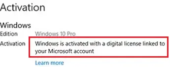 Windows está activado con una licencia digital vinculada a su cuenta de Microsoft
