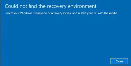 No se pudo encontrar el entorno de recuperación de Windows 10