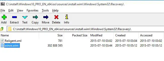 extraer el archivo winre.wim de la distribución de Windows