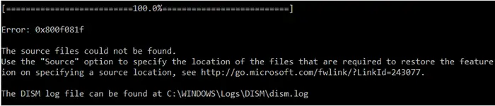 dism error 0x800F081F: no se pudieron encontrar los archivos de origen. Utilice la opción 