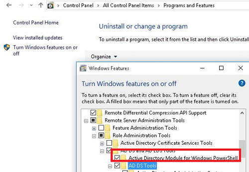 habilitar el módulo de Active Directory para Windows PowerShell en Windows 10 / 8.1 / 7