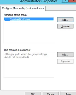 configurar la membresía para administradores para el grupo de dominio