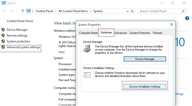 Windows 10 - Ficha Hardware - Configuración de instalación del dispositivo
