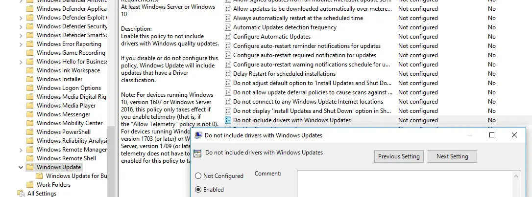 No incluya controladores con Windows Update - política de grupo