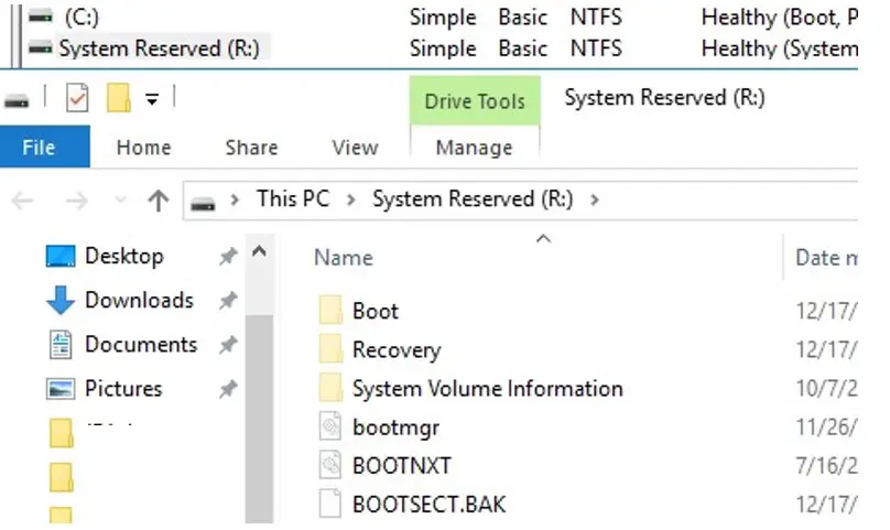 contenido de la partición reservada del sistema en Windows 10