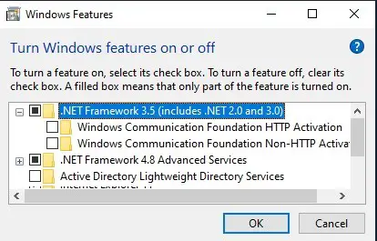 habilitar net framework 3.5 en la ventana 10
