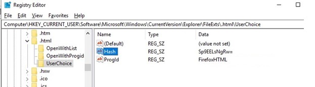 asignaciones de programa en Windows en el registro: FileExts UserChoice