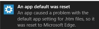 notificación de Windows 10: se restableció una aplicación predeterminada