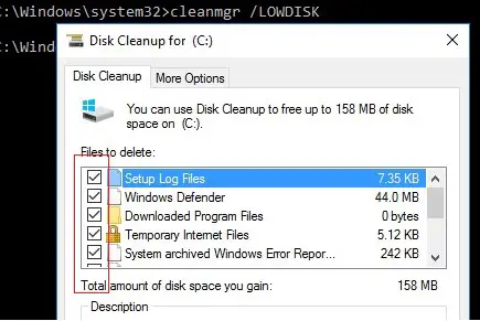 cleanmgr LOWDISK