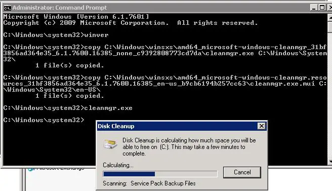 copiar cleanmgr.exe en Windows Server 2008 R2