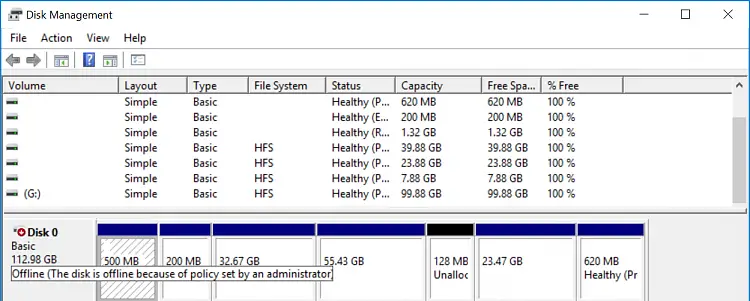 El disco usb / ssd de Windows 10 está fuera de línea debido a una política establecida por un administrador