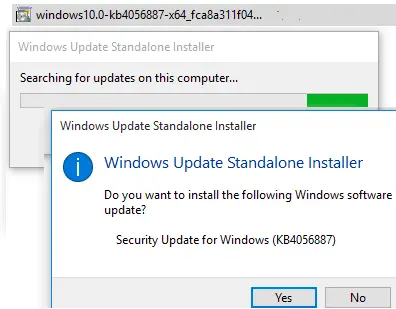 instalar la actualización de msu usando el instalador independiente de Windows Update