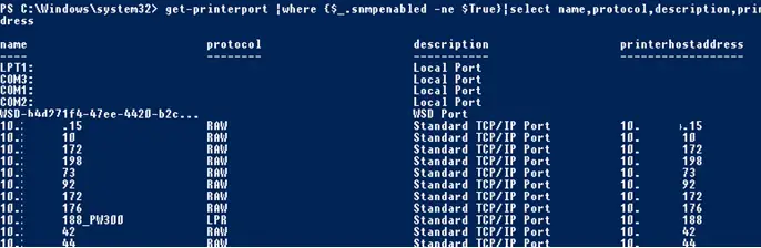 get-printerport snmpenabled powershell
