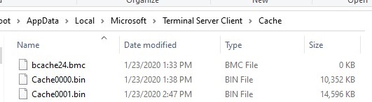 archivos de caché de mapa de bits rdp: bmc y bin