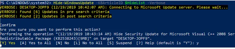 powershell: oculta KB específicos en la actualización de Windows