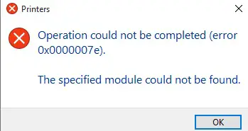 No se pudo completar la operación (error 0x0000007e). El módulo especificado no se pudo encontrar