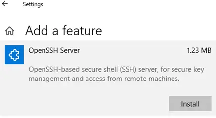 instalar la función del servidor openssh en Windows 10