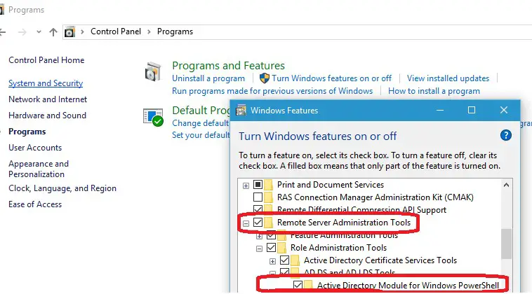 Módulo de Active Directory para Windows PowerShell en Windows 10