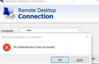 Error de conexión al escritorio remoto de Windows 10 Se ha producido un error interno