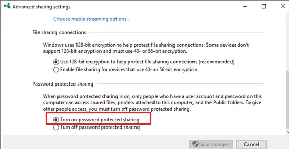 Windows 10: habilite el uso compartido protegido con contraseña (para deshabilitar el acceso de invitados)