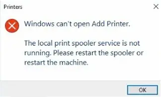 Windows no puede abrir Agregar impresora. El servicio de cola de impresión local no se está ejecutando 