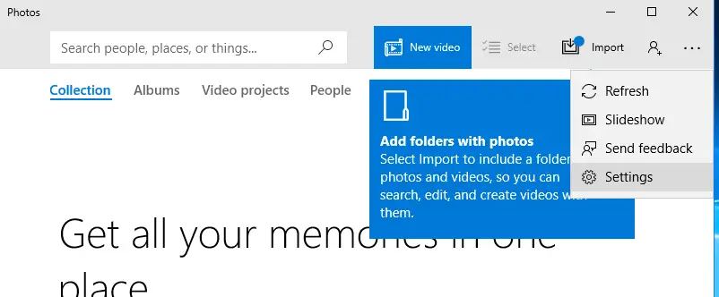 Configuración de la aplicación Fotos en Windows 10 