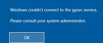 Windows no pudo conectarse al servicio gpsvc