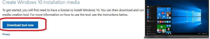 descargar la herramienta de creación de medios de Windows 10