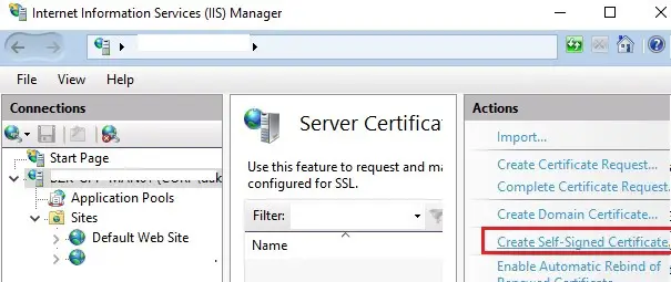 es crear un certificado ssl autofirmado en el servidor de Windows