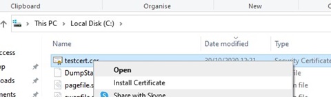 instalar certificado con el explorador de archivos en Windows 10