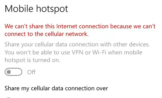 No podemos compartir esta conexión a Internet porque no podemos conectarnos a la red celular