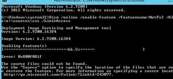0x800f081f. No se pudieron encontrar los archivos de origen: error de instalación de .net 3.5