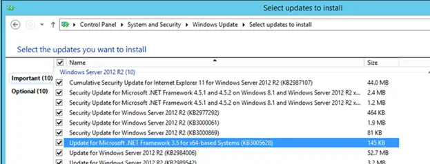 eliminar los parches de NET 3.5 Framework instalados a través de Windows Update