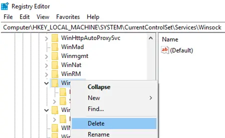 Windows 10: borrar la configuración de Winsock en el registro