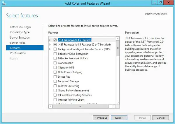 instalar .NET Framework 3.5 windows 2012 r2