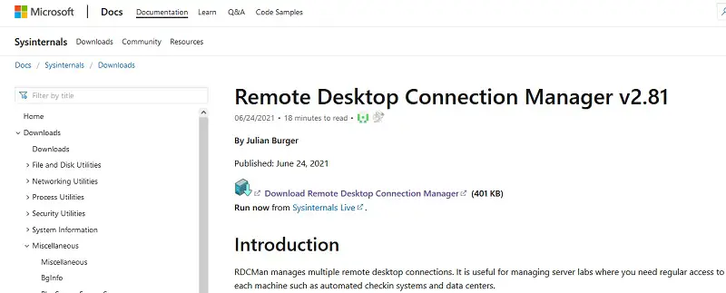 descargar la herramienta rdcman (Remote Desktop Connection Manager)