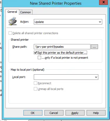 conectar la impresora compartida desde el servidor de impresión a través de GPO