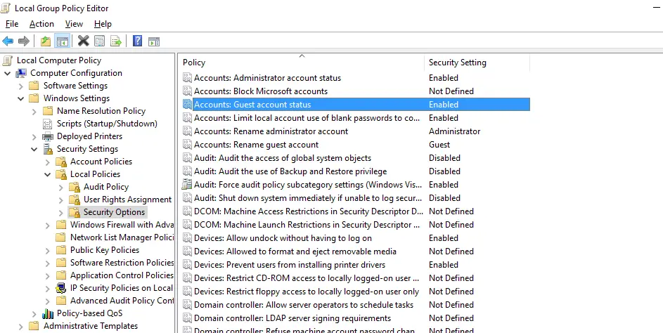 configuración de la política de grupo para permitir el acceso anónimo a una carpeta compartida de red en Windows 10 / Server 2016