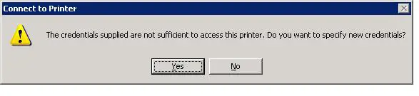 Las credenciales proporcionadas no son suficientes para acceder a esta impresora. ¿Quiere especificar nuevas credenciales?